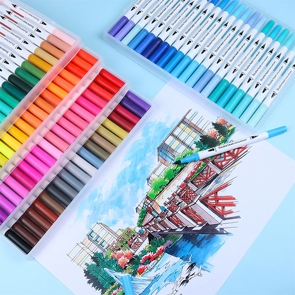 Double-ended White Barrel Watercolour Marker Pen